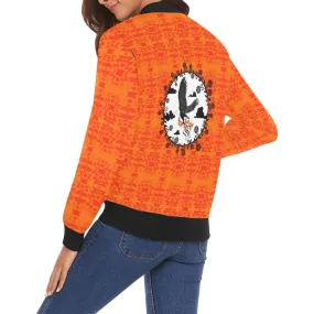 Fire Colors and Turquoise Orange Carrying Their Prayers Bomber Jacket for Women