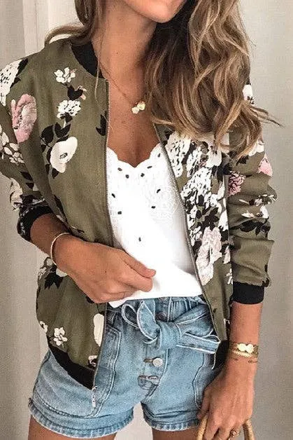 Floral Full Zip Bomber Jacket