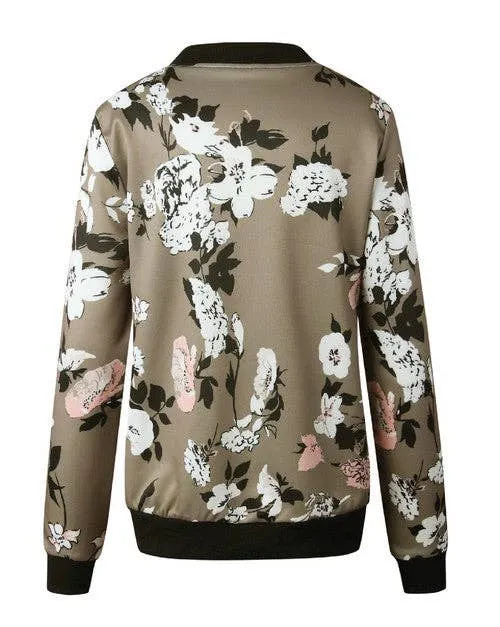 Floral Full Zip Bomber Jacket