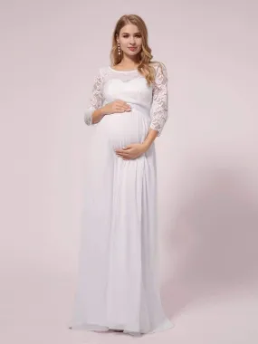 Full-sleeves Lace Bodice Maxi Maternity Dress