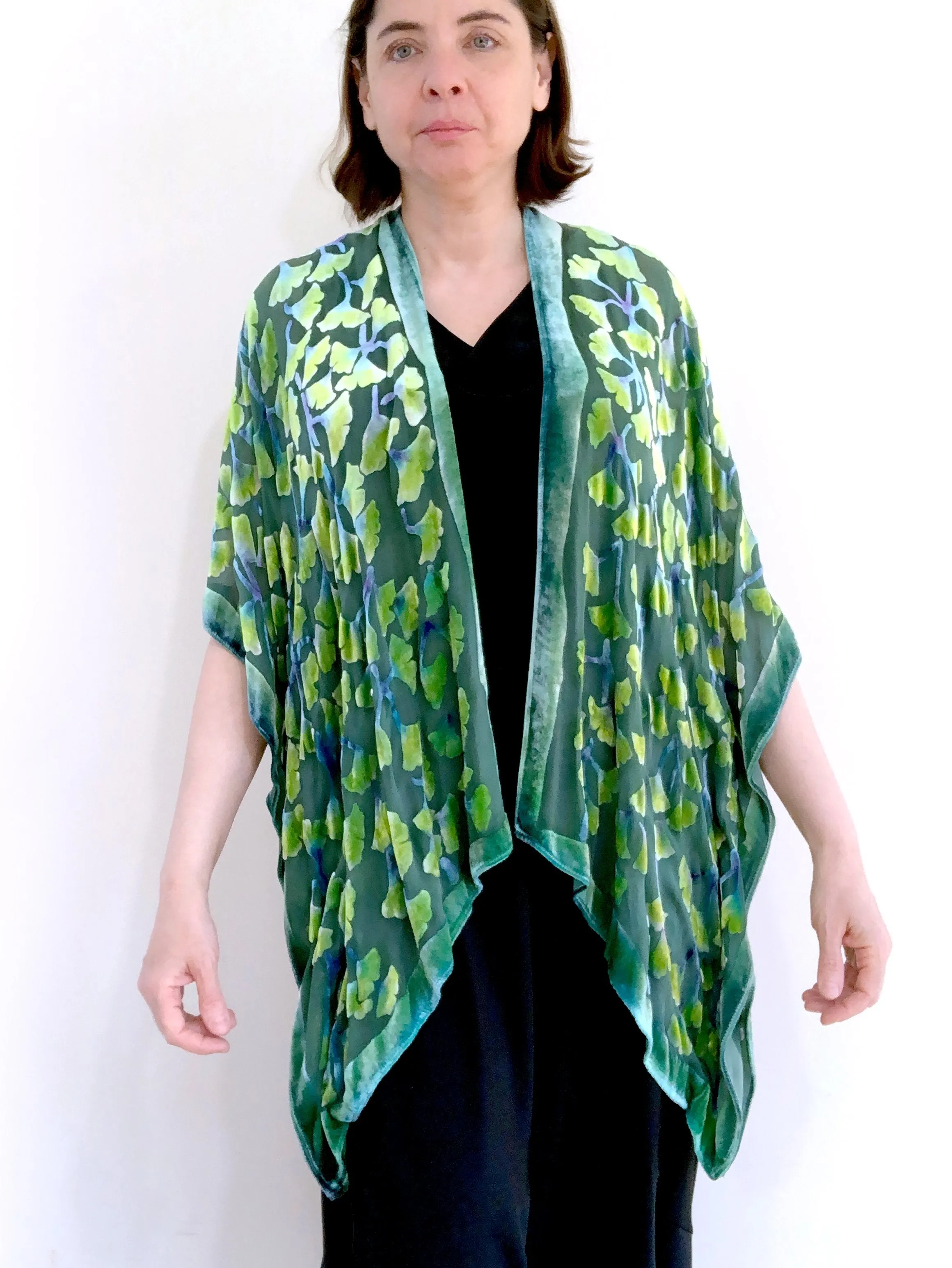 Gingko Leaf Kimono Jacket in Green