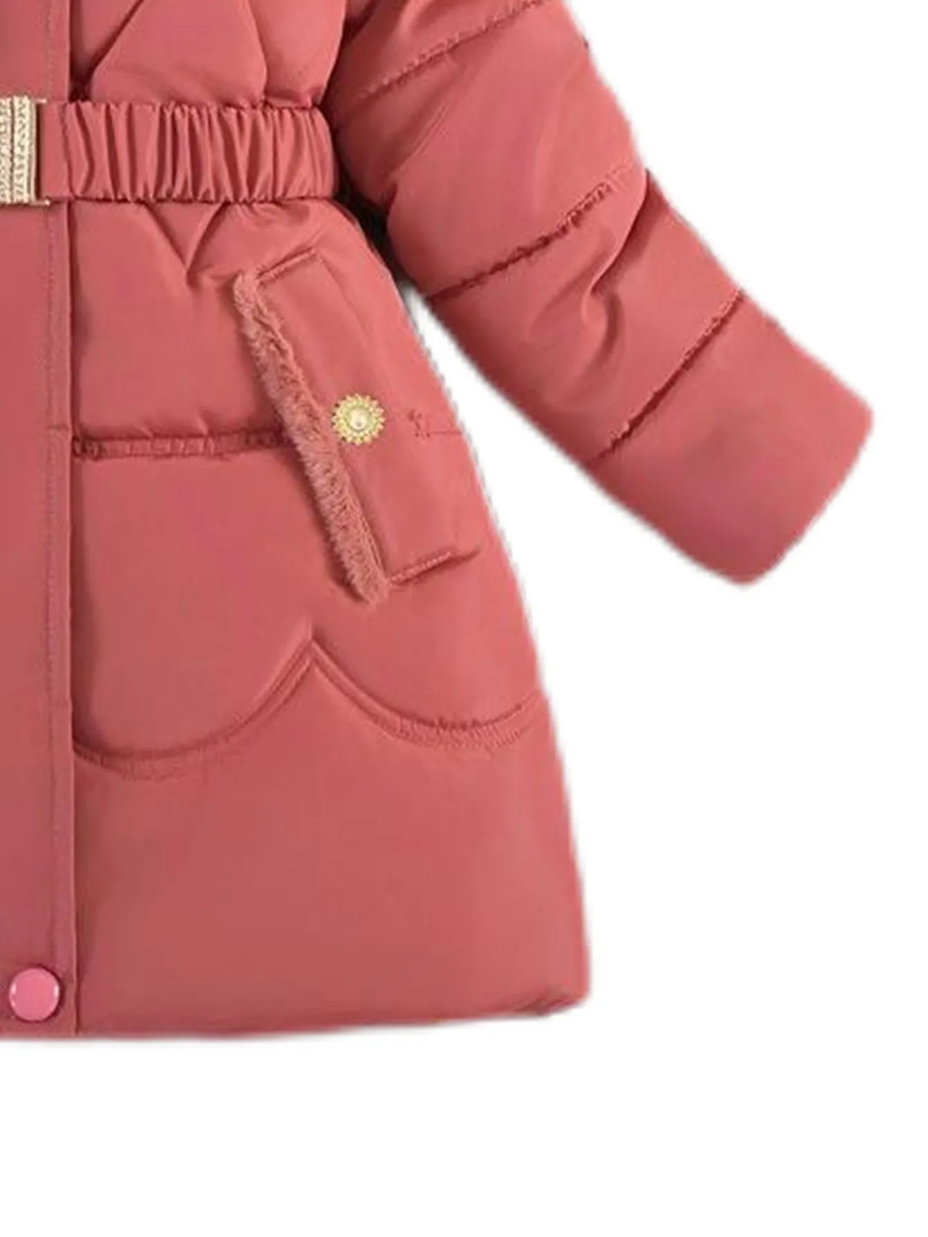 Girls Pocket Beaded Hooded Cotton Jacket