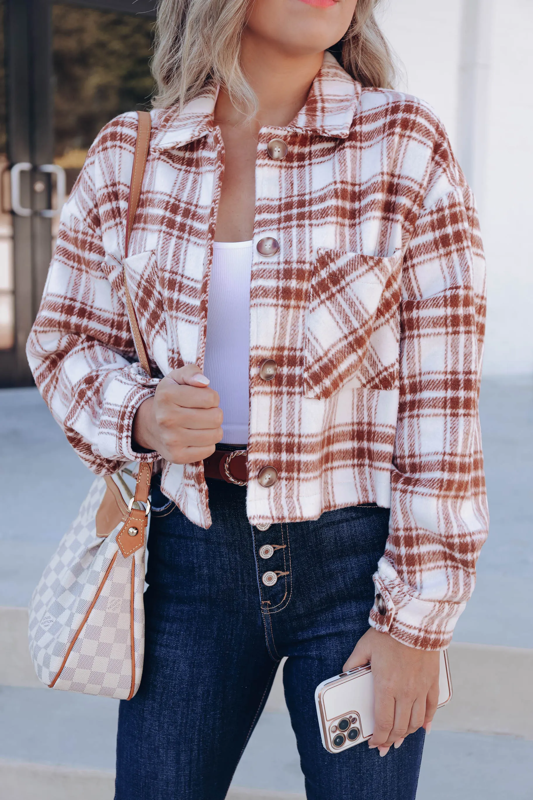 Giselle Cropped Plaid Shacket - Ivory