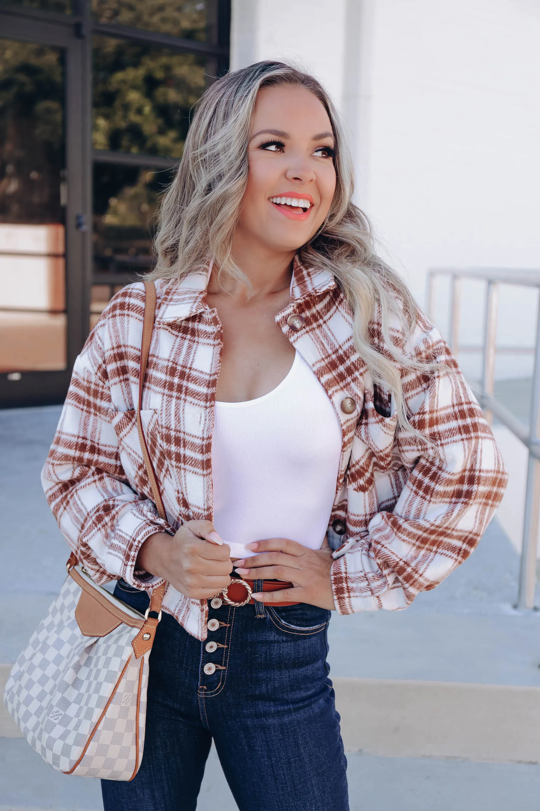 Giselle Cropped Plaid Shacket - Ivory