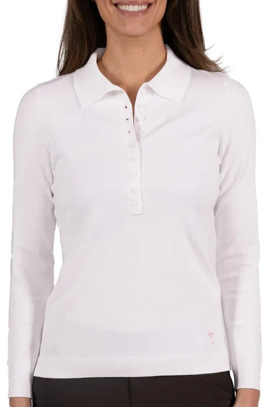 Golftini Button Polo Sweater - White