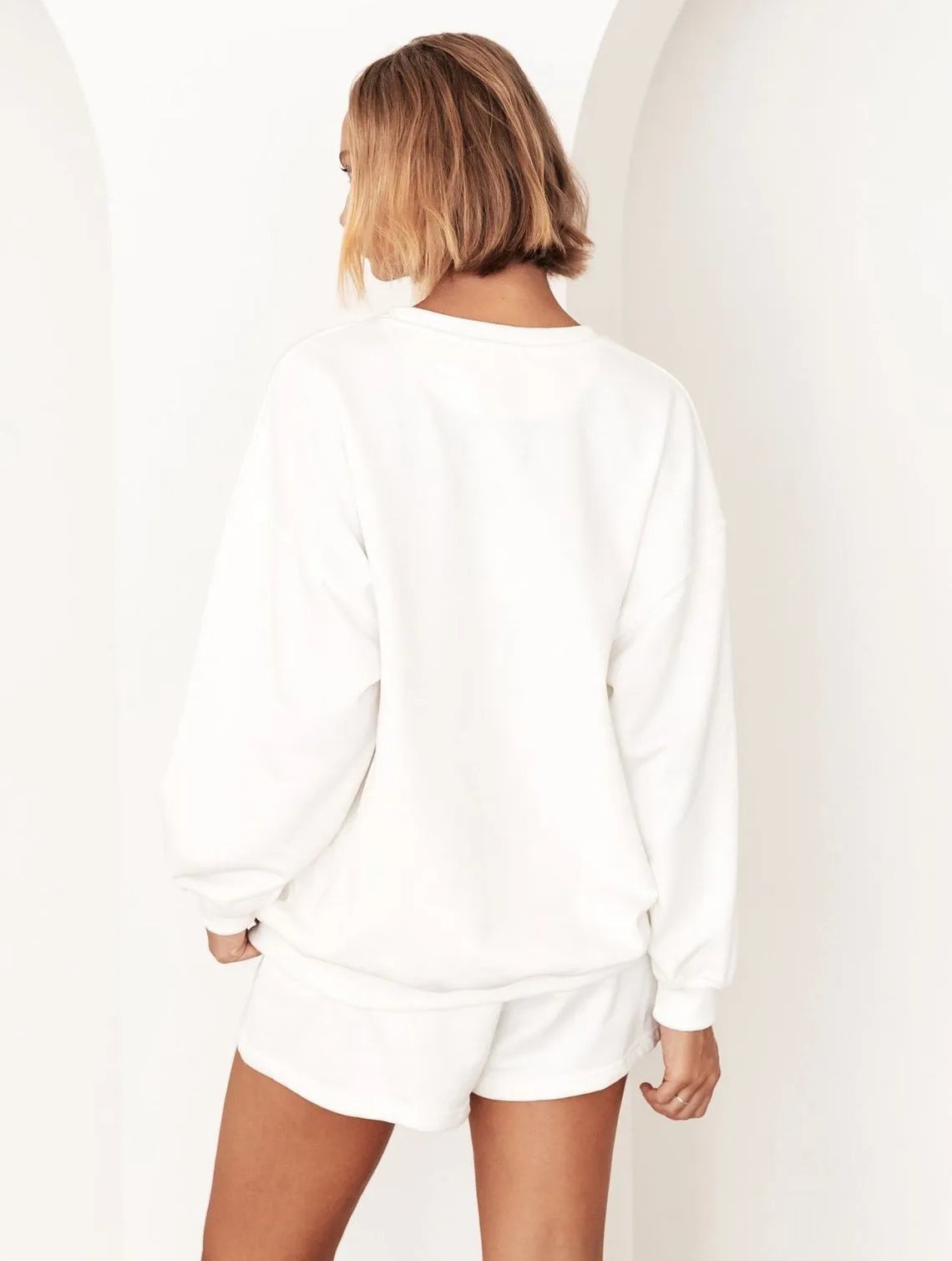 Good Vibes Club White Sweater/Short Set