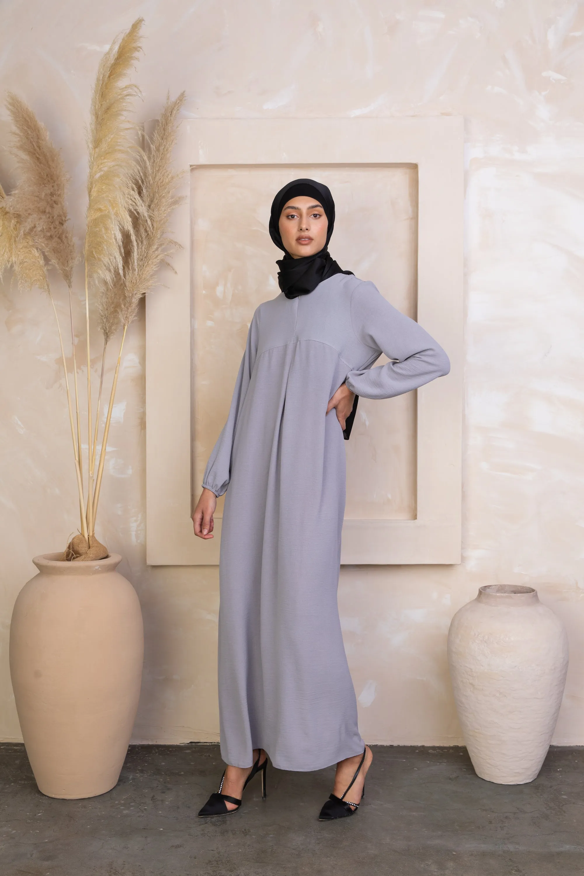 Gray Sheath Abaya Maxi Dress