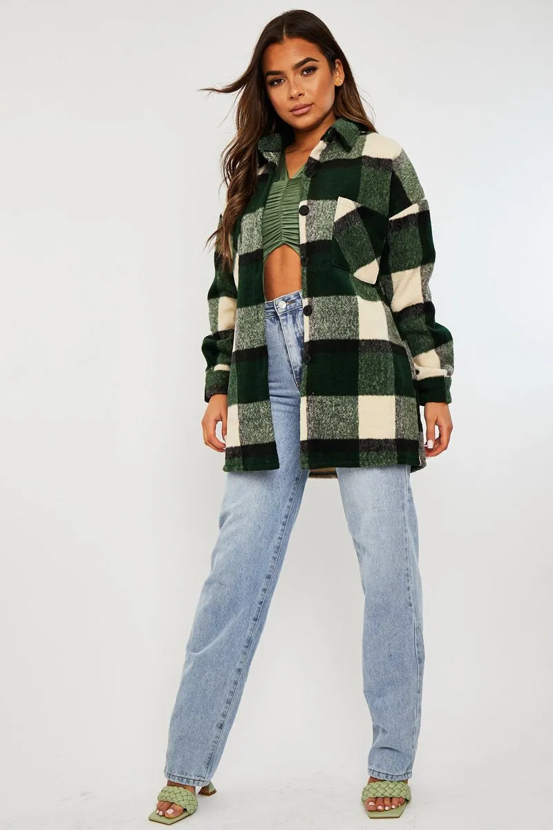 Green Checked Wool Blend Oversized Shacket - Ronni