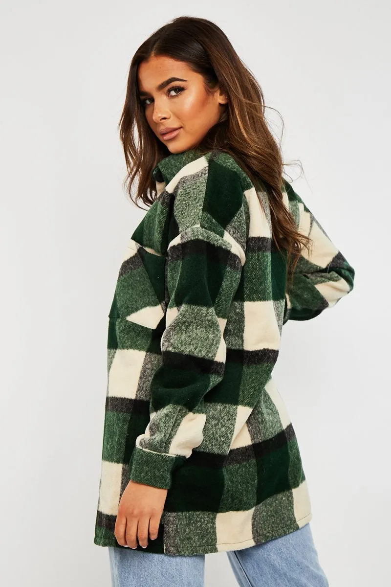 Green Checked Wool Blend Oversized Shacket - Ronni