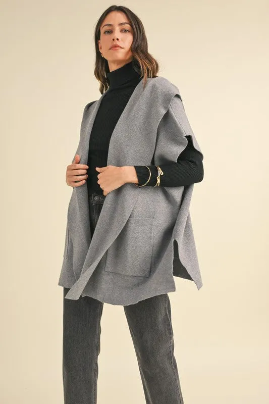 Grey Open Hoodie Cardigan