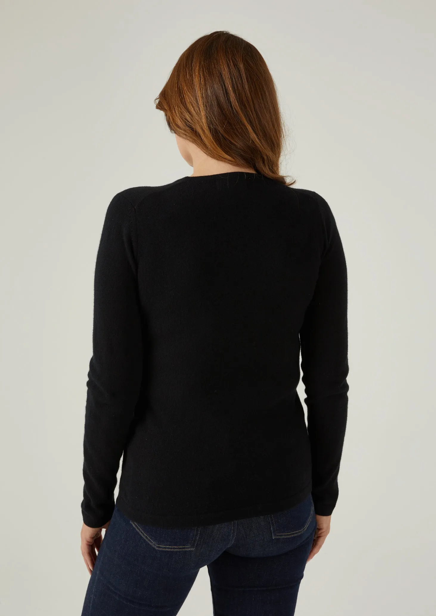 Harriet Ladies Geelong Lambswool Crew Neck Jumper In Black