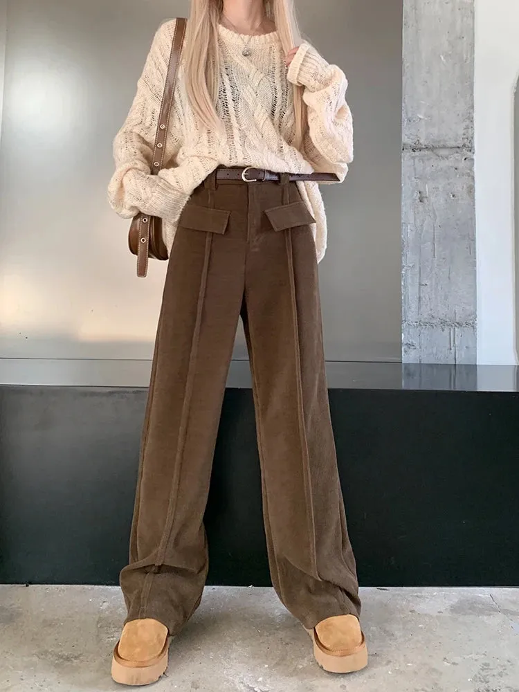 High Waist Corduroy -Trousers With Wide Legs