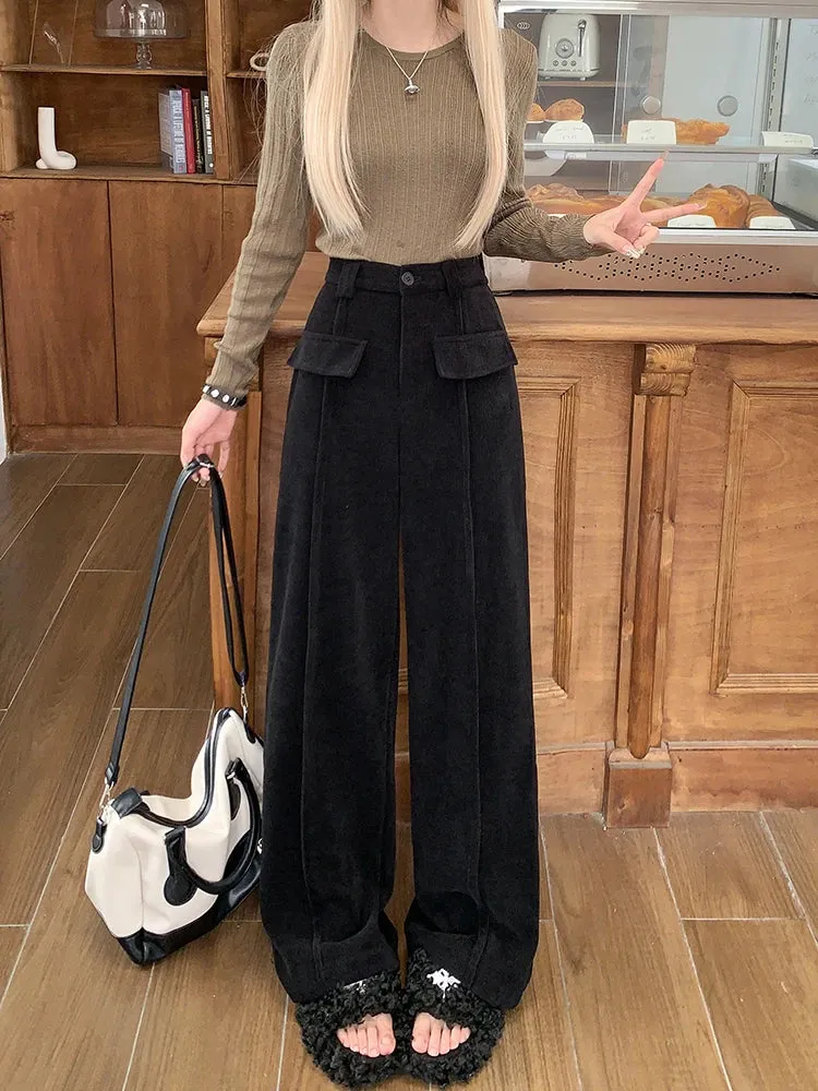 High Waist Corduroy -Trousers With Wide Legs