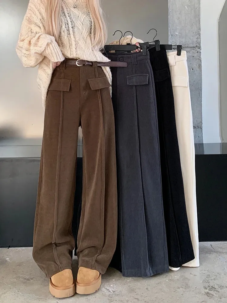 High Waist Corduroy -Trousers With Wide Legs