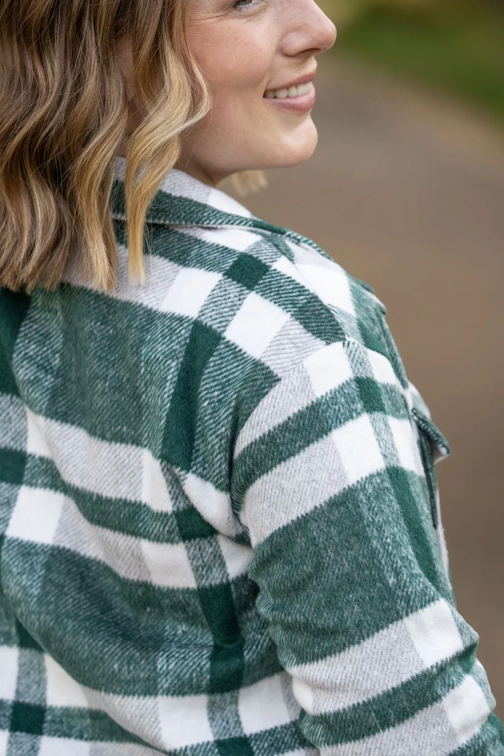 IN STOCK Norah Plaid Shacket - Classic Green and Grey Mix