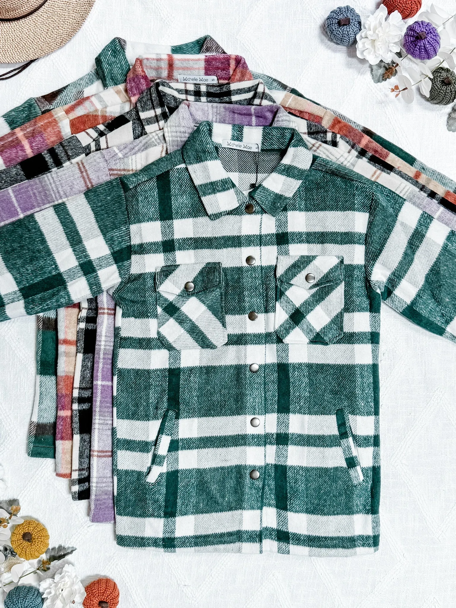 IN STOCK Norah Plaid Shacket - Classic Green and Grey Mix