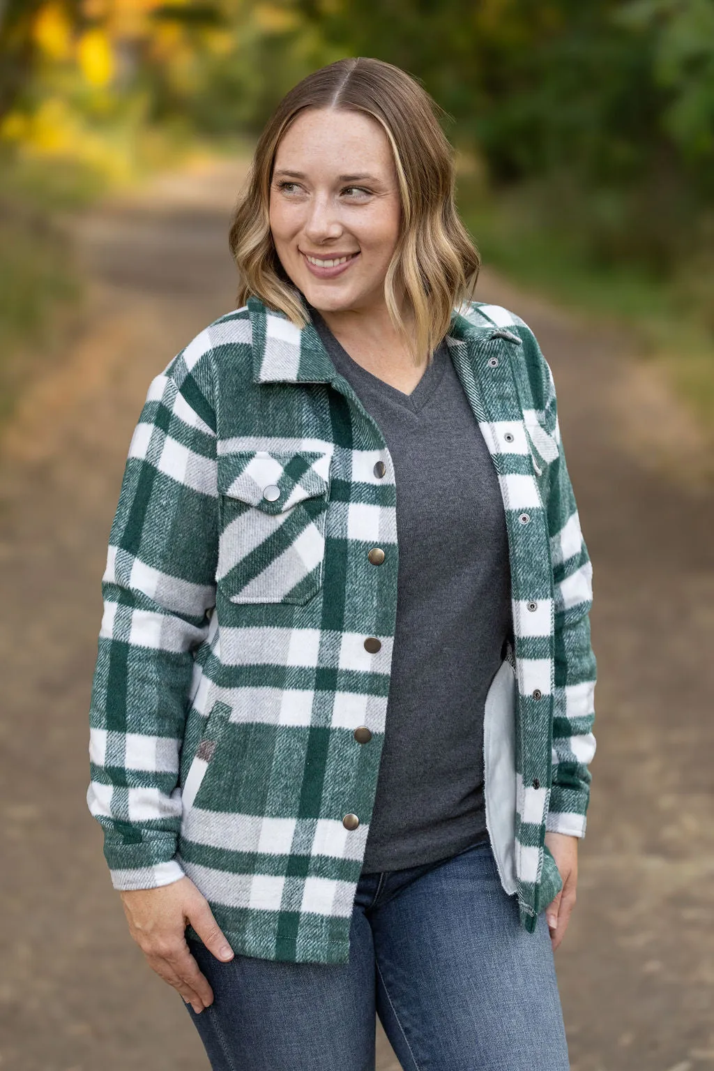 IN STOCK Norah Plaid Shacket - Classic Green and Grey Mix