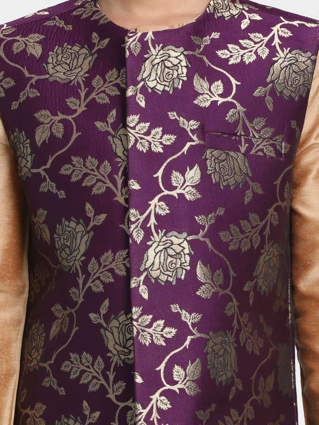 Jashvi Boys' Purple Cotton Silk Blend Nehru Jacket