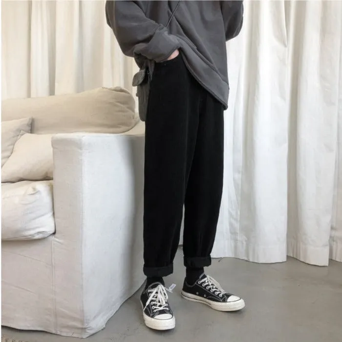 Jinquedai  Khaki/Black Corduroy Pants Men Fashion Solid Color Retro Casual Straight Pants Men Streetwear Harem Pants Mens Trousers M-3XL