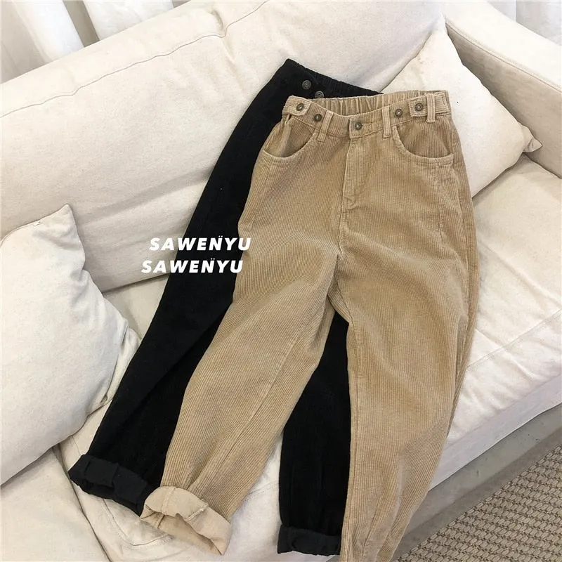 Jinquedai  Khaki/Black Corduroy Pants Men Fashion Solid Color Retro Casual Straight Pants Men Streetwear Harem Pants Mens Trousers M-3XL