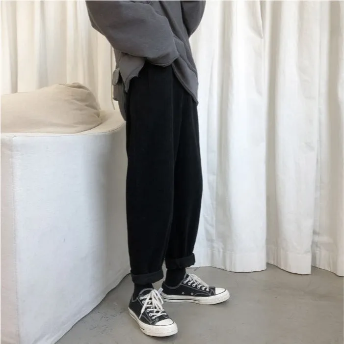 Jinquedai  Khaki/Black Corduroy Pants Men Fashion Solid Color Retro Casual Straight Pants Men Streetwear Harem Pants Mens Trousers M-3XL