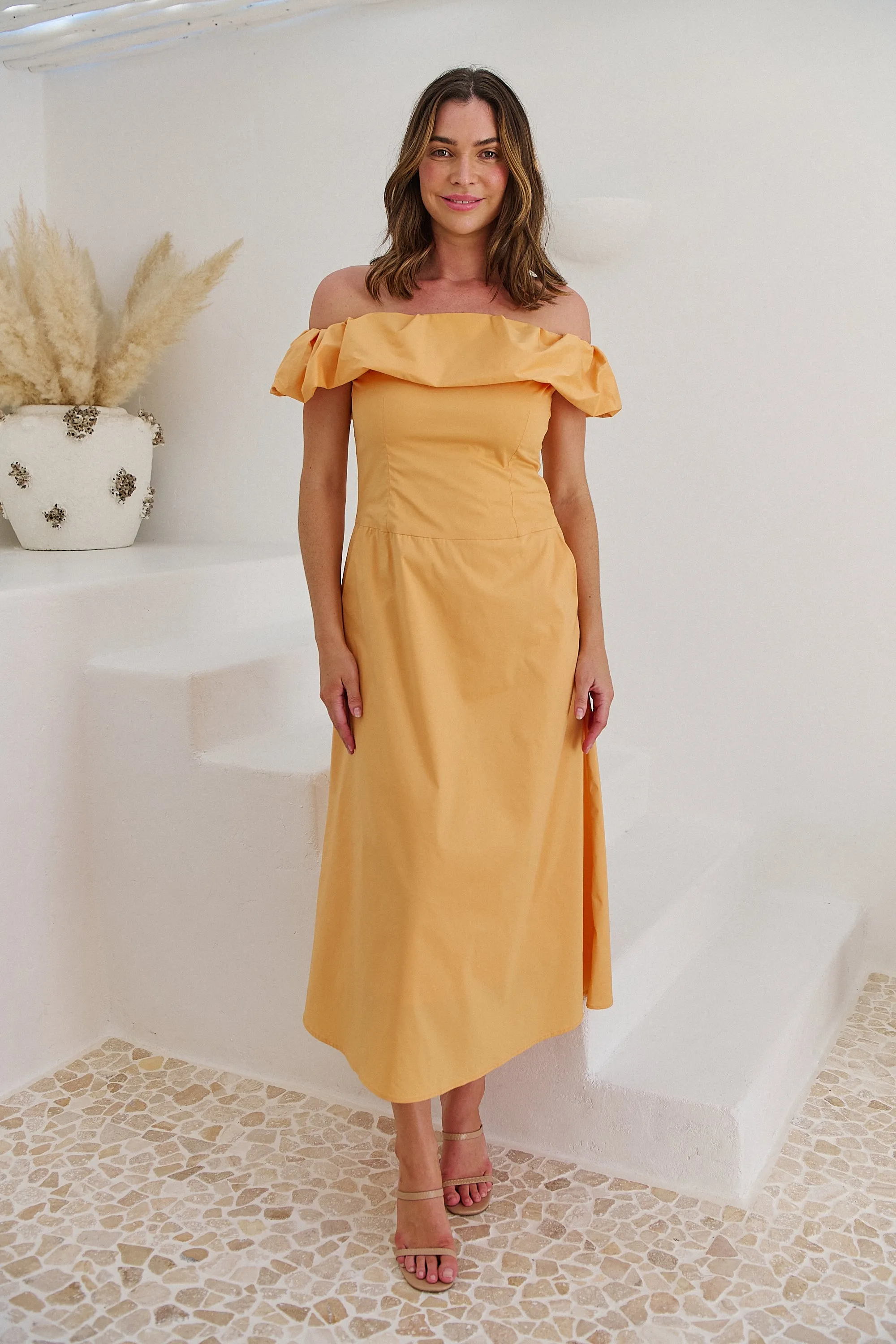 Kaede Peach Off Shoulder Maxi Dress