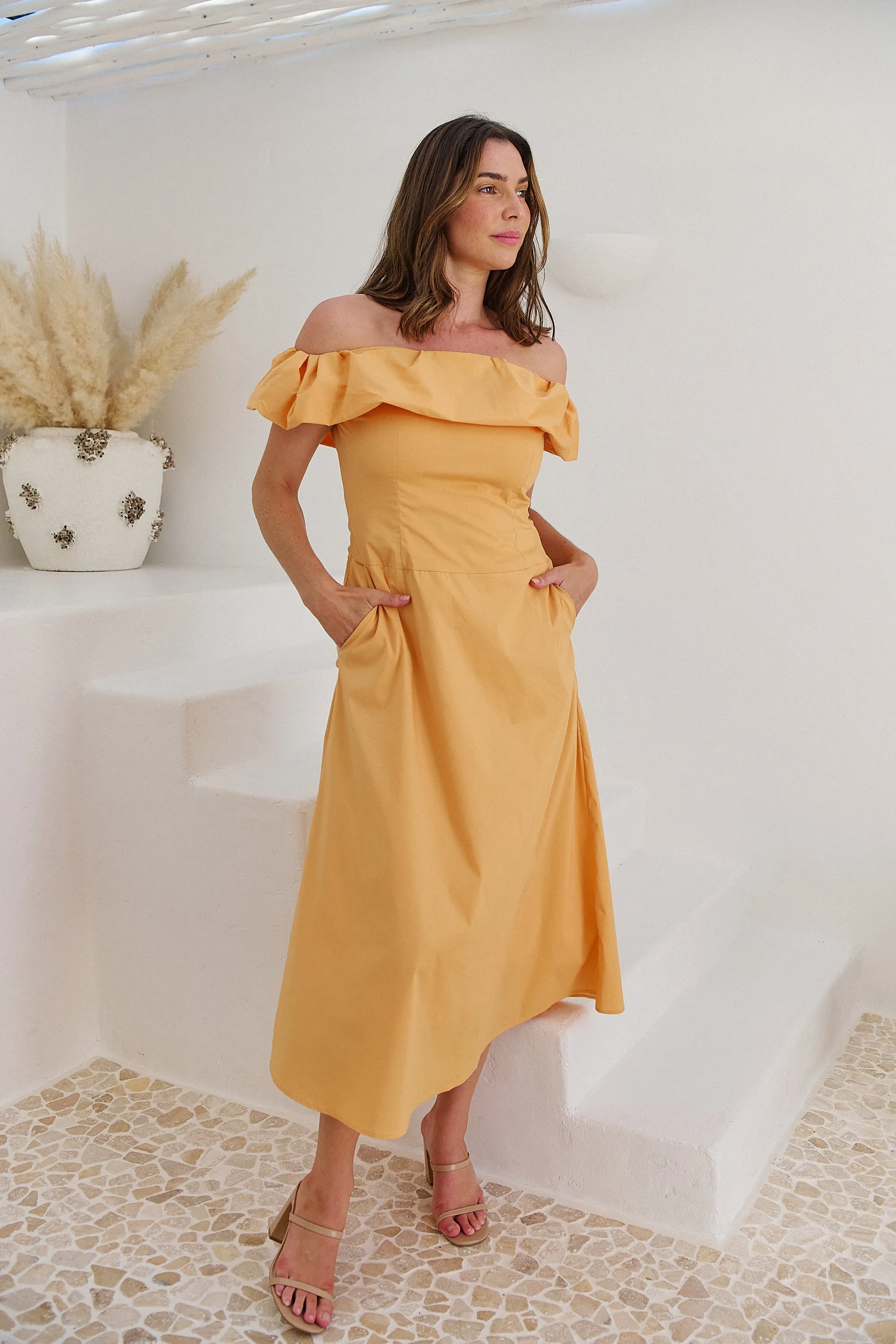 Kaede Peach Off Shoulder Maxi Dress