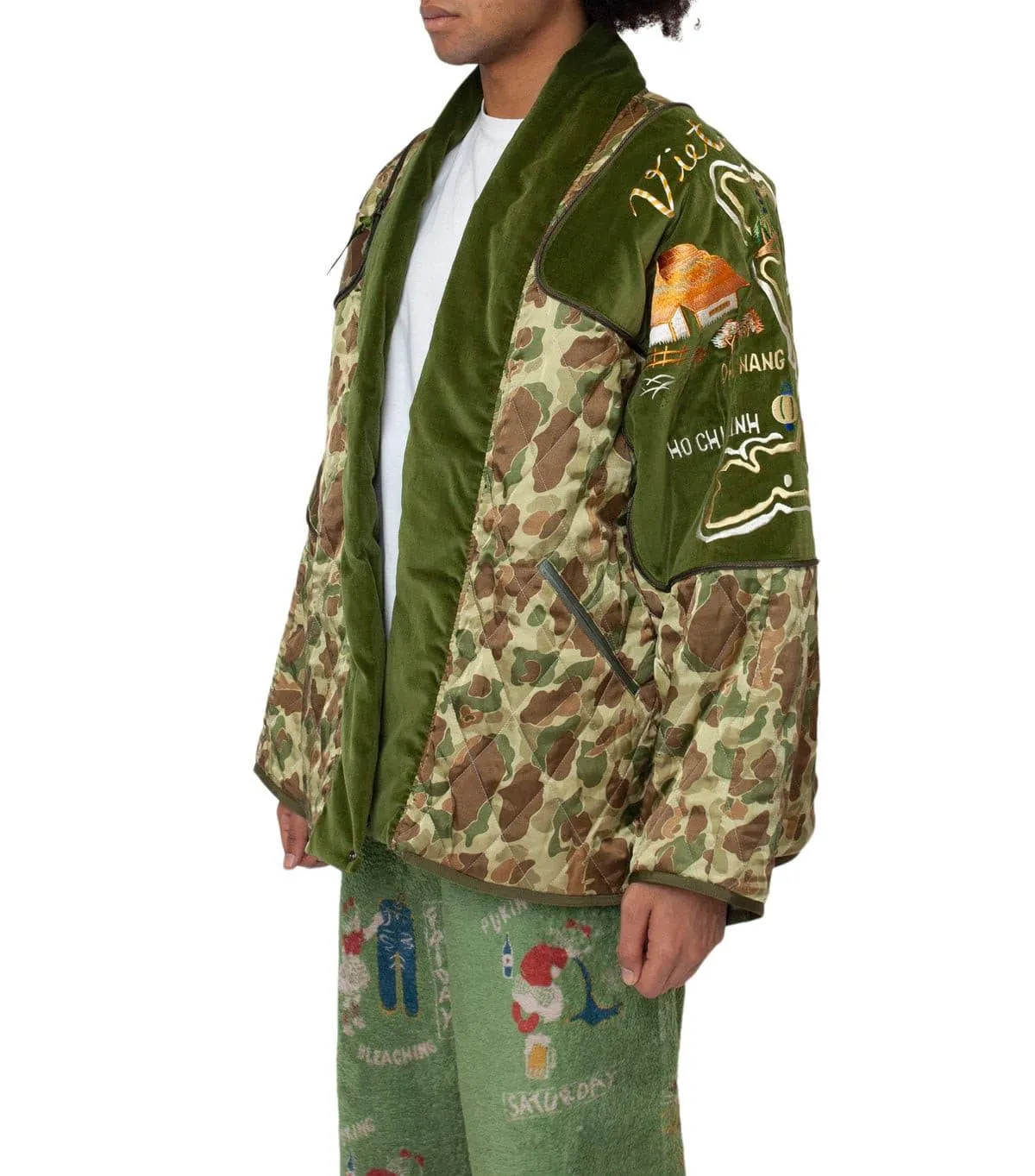 Kapital Rayon Satin Quilting Camo Kesa Sham Bomber Jacket (Beautiful Vietnam) Khaki