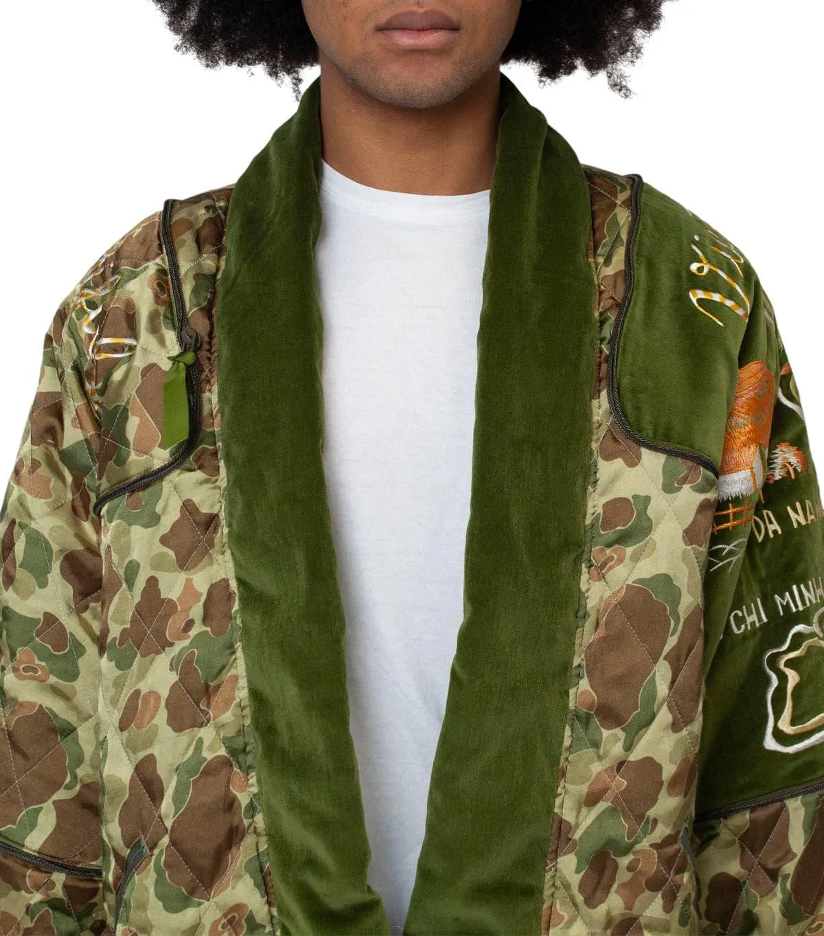 Kapital Rayon Satin Quilting Camo Kesa Sham Bomber Jacket (Beautiful Vietnam) Khaki