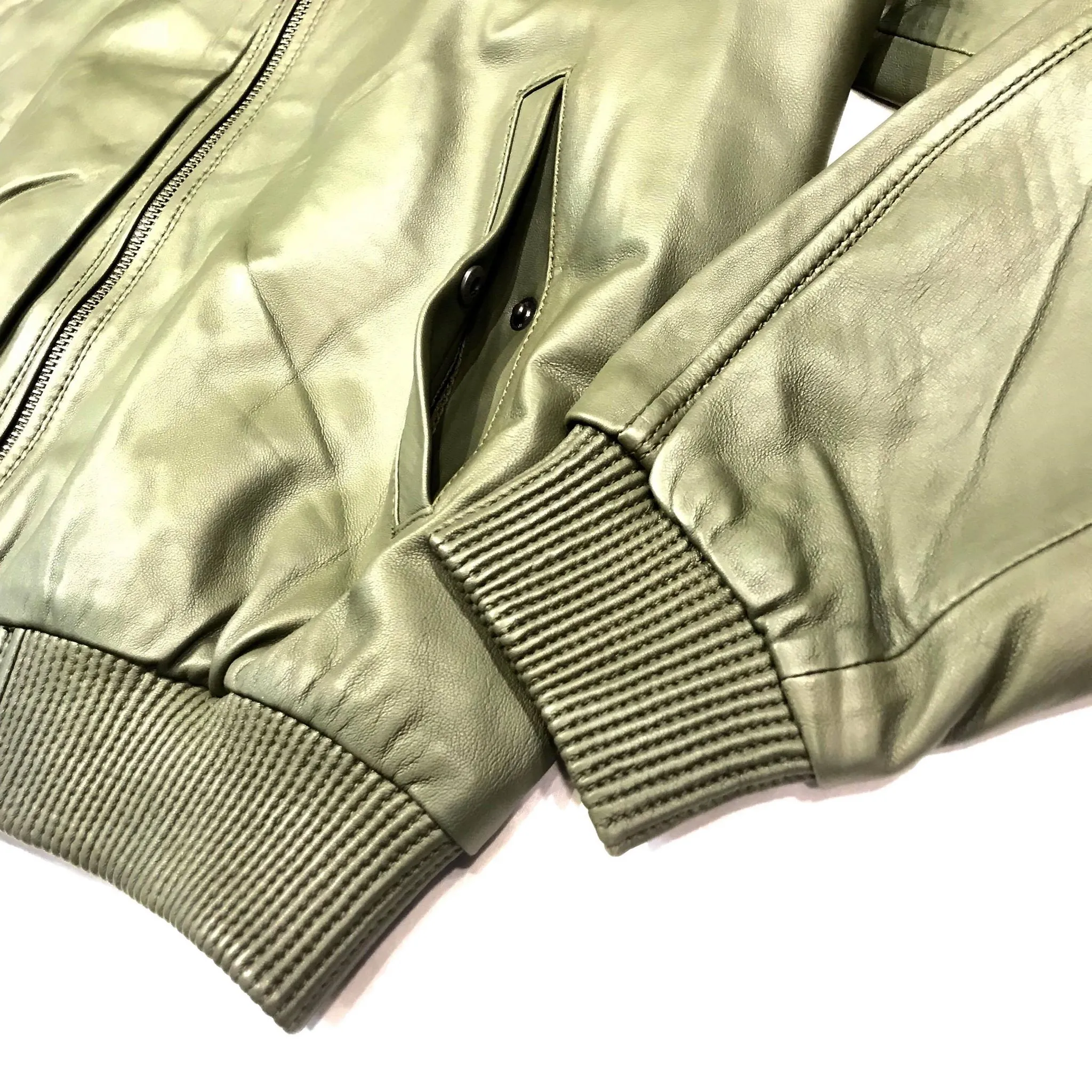 Kashani Olive Green Naked Lambskin Bomber Jacket