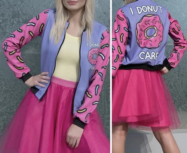 Ladies "I donut care" 3D bomber jacket