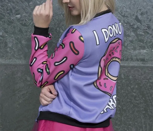 Ladies "I donut care" 3D bomber jacket