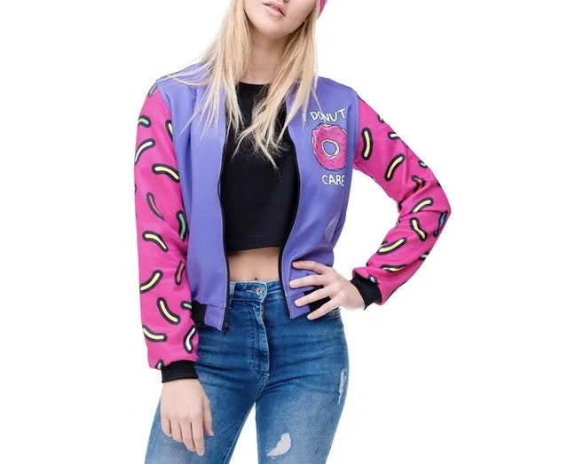 Ladies "I donut care" 3D bomber jacket