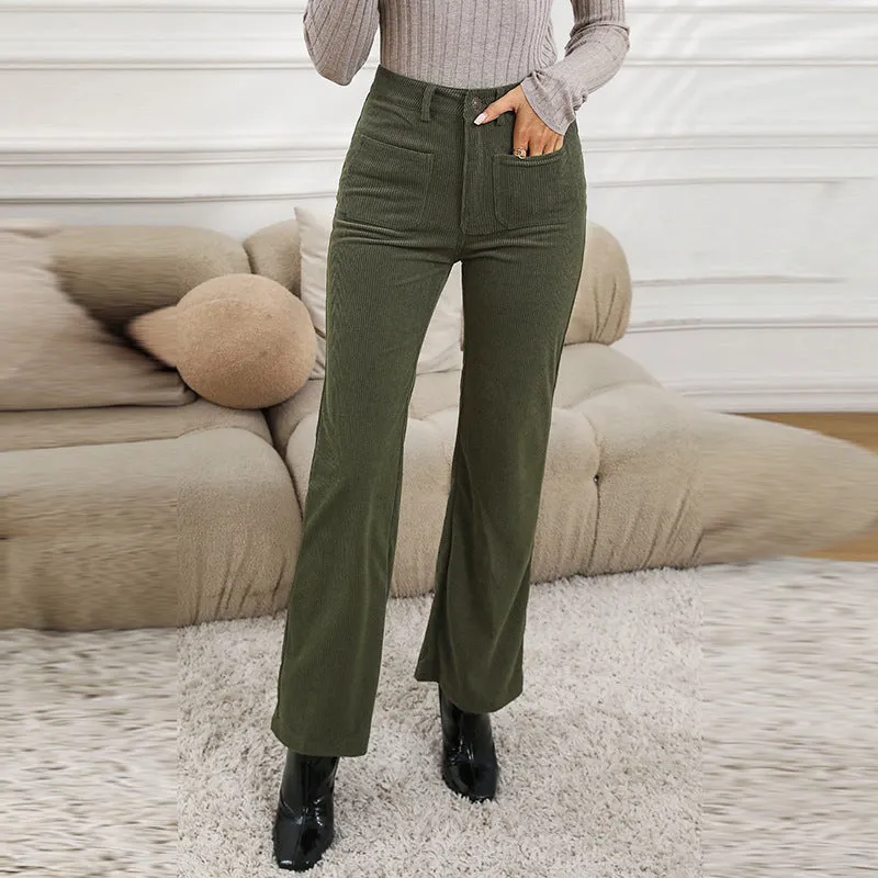 Lanfubeisi fall outfits aesthetic Shiying Autumn and Winter New Corduroy Straight Casual Pants for Women Fashionable Slim High Waist Retro Pants for Women