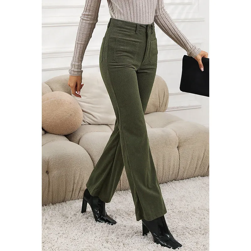 Lanfubeisi fall outfits aesthetic Shiying Autumn and Winter New Corduroy Straight Casual Pants for Women Fashionable Slim High Waist Retro Pants for Women