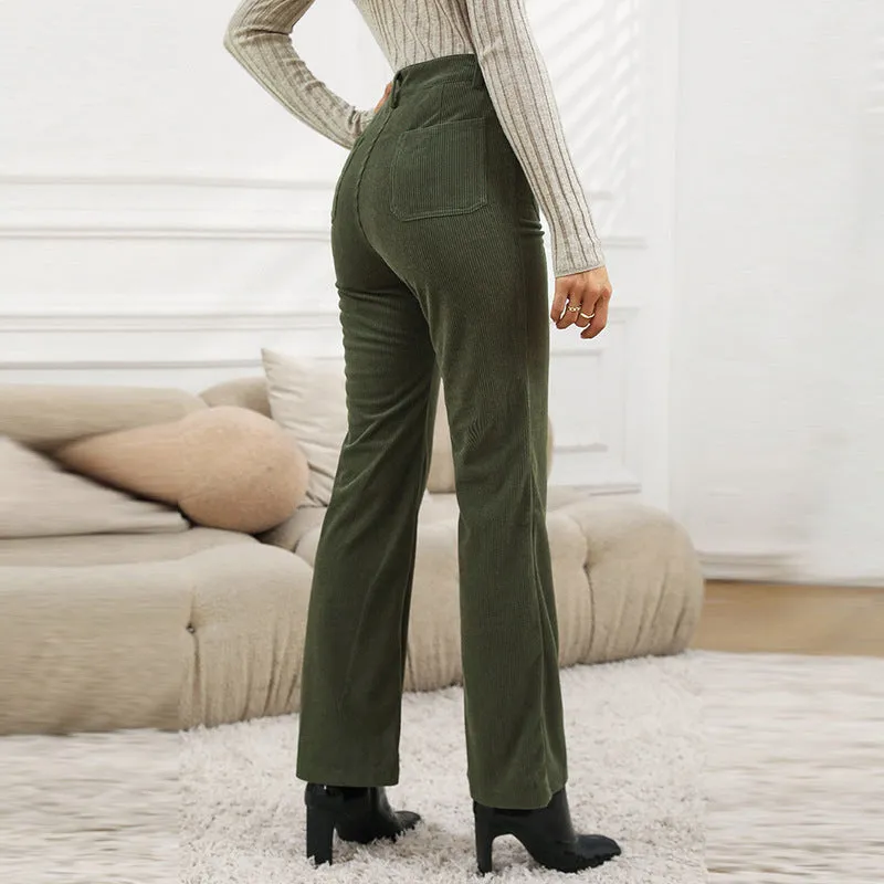 Lanfubeisi fall outfits aesthetic Shiying Autumn and Winter New Corduroy Straight Casual Pants for Women Fashionable Slim High Waist Retro Pants for Women