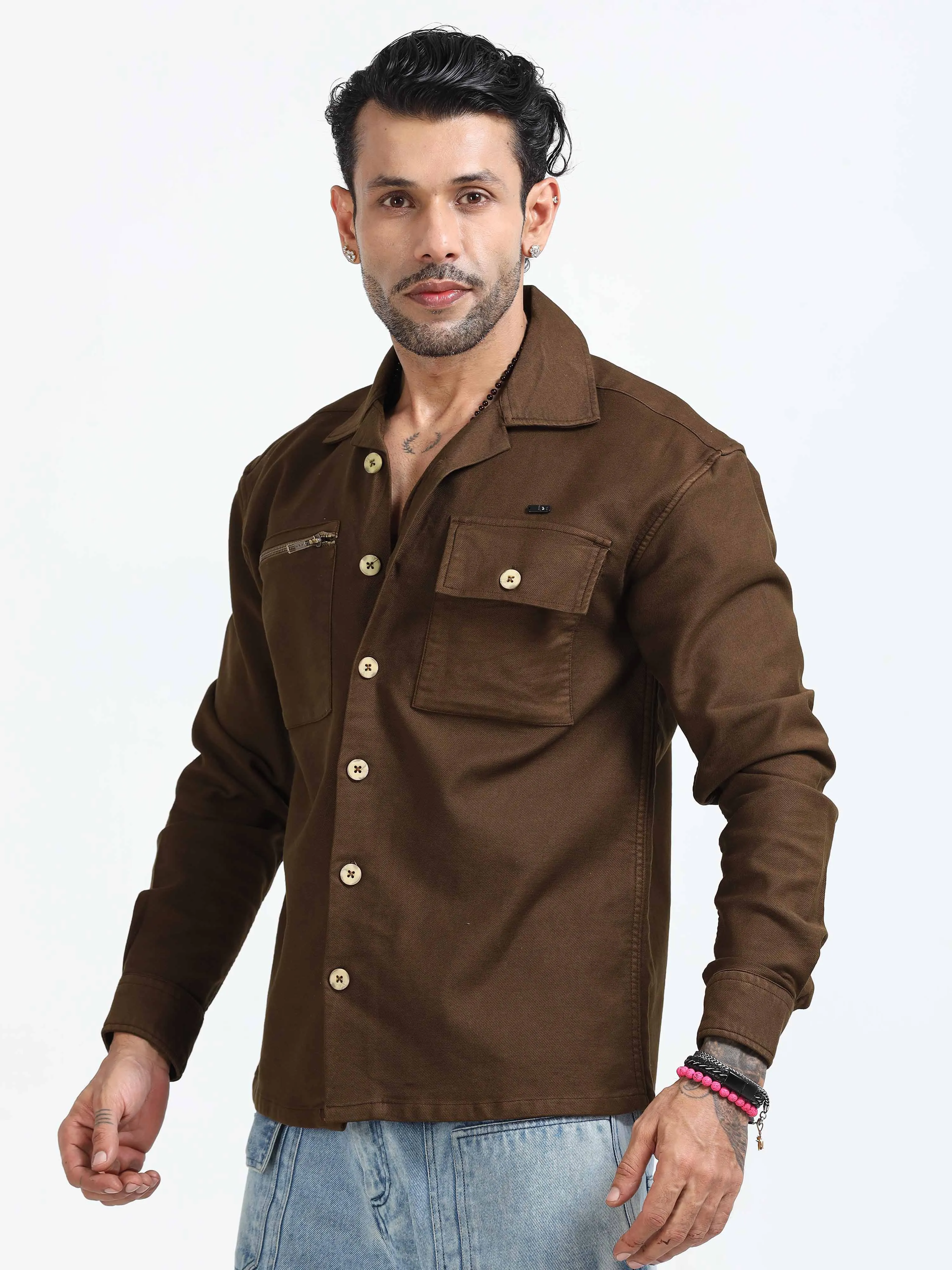 Layer Luxe Shacket In Brown