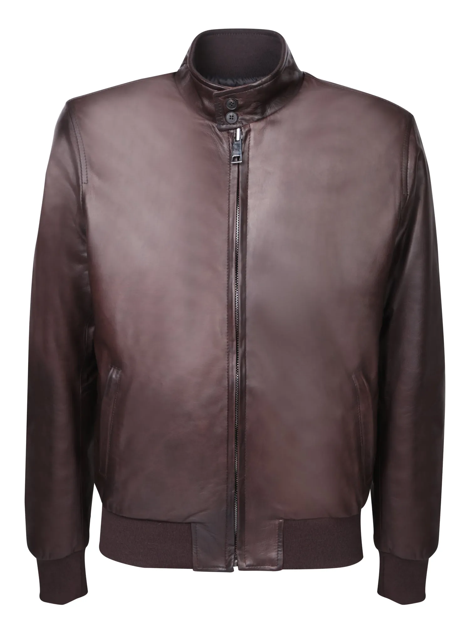 Leather brown bomber jacket