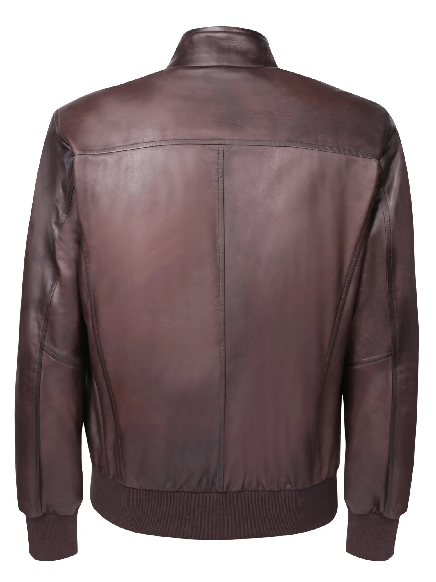 Leather brown bomber jacket