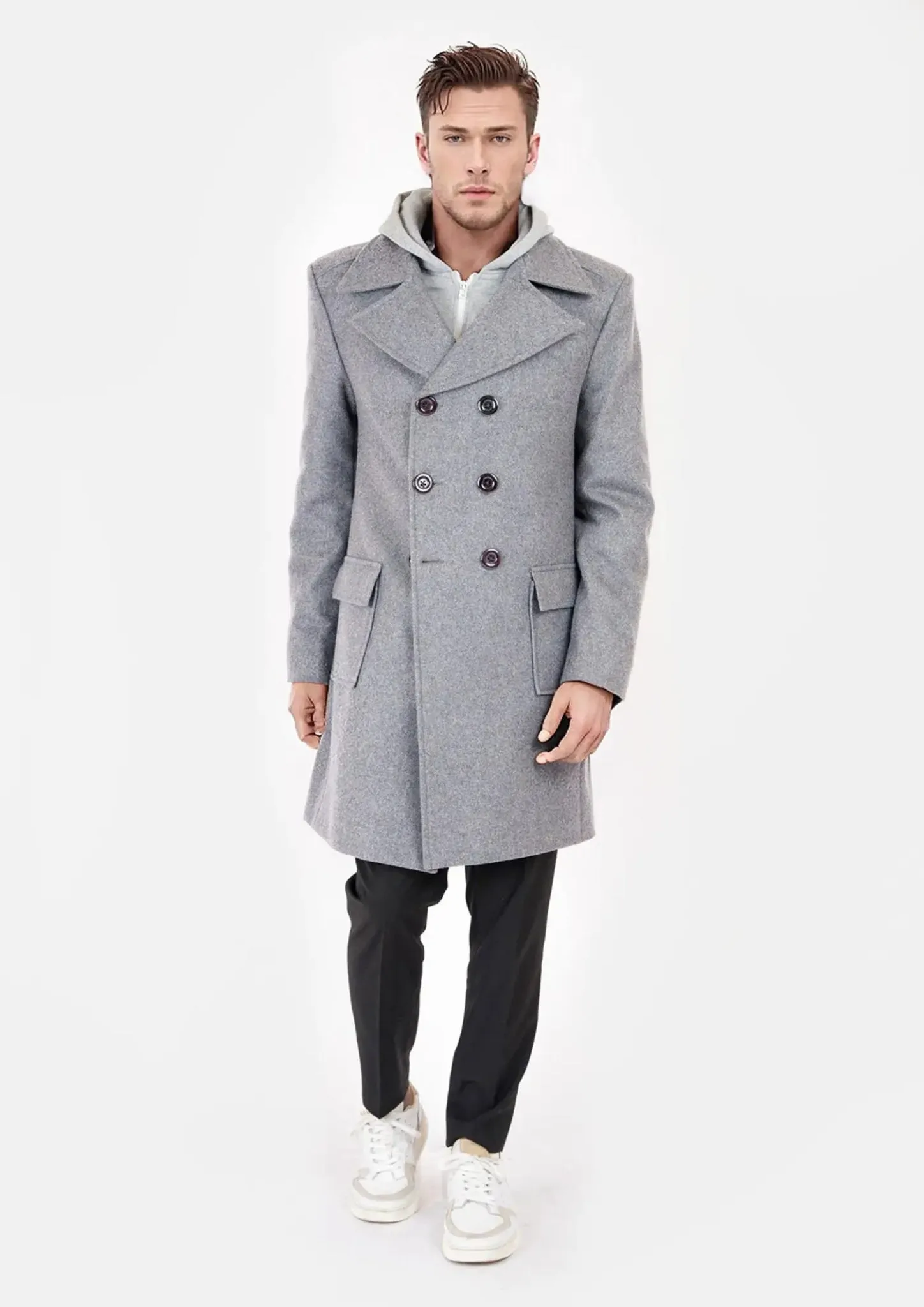 Light Grey Wool Signature Peacoat