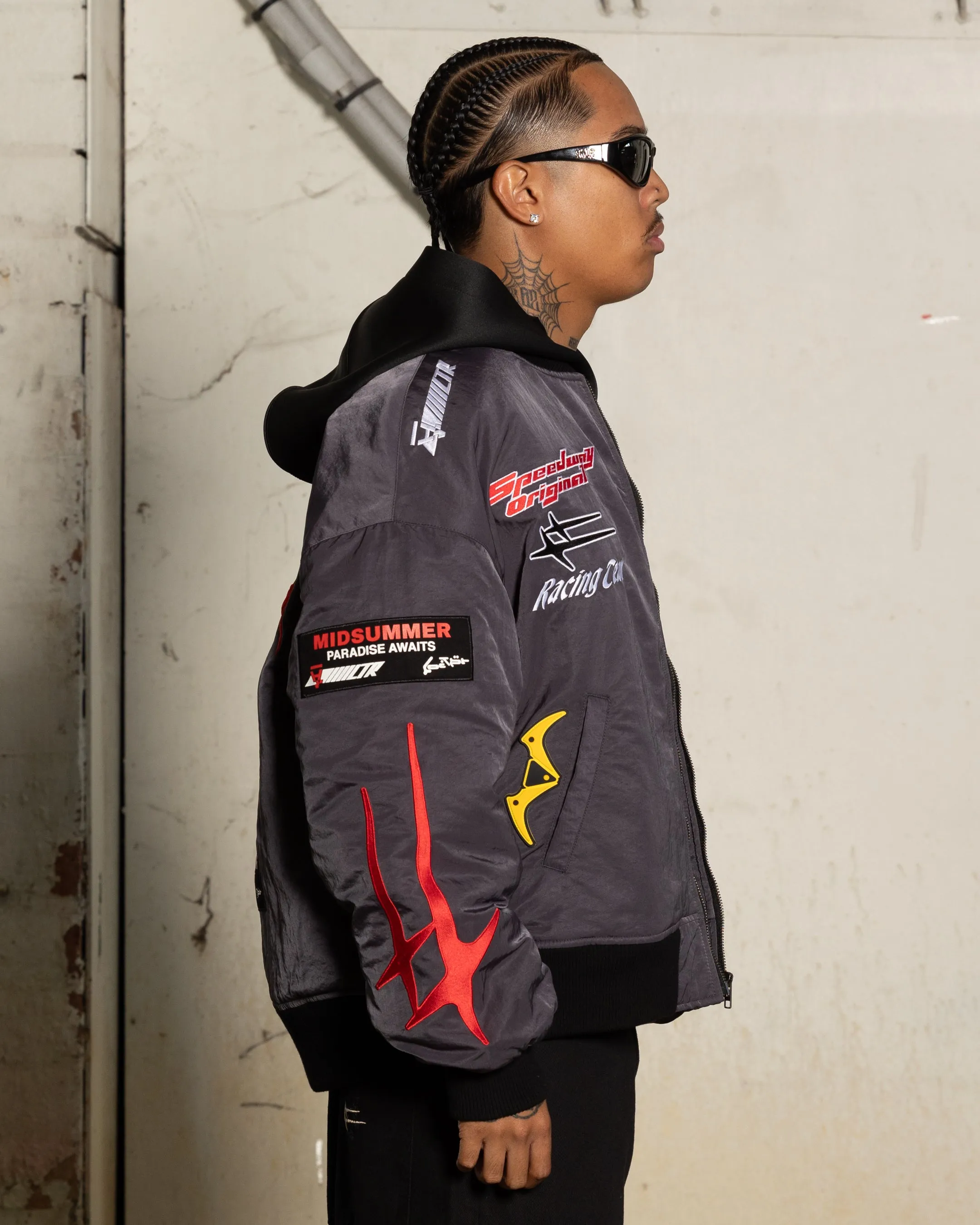 Loiter X The Anti Order Racer Bomber Jacket Charcoal