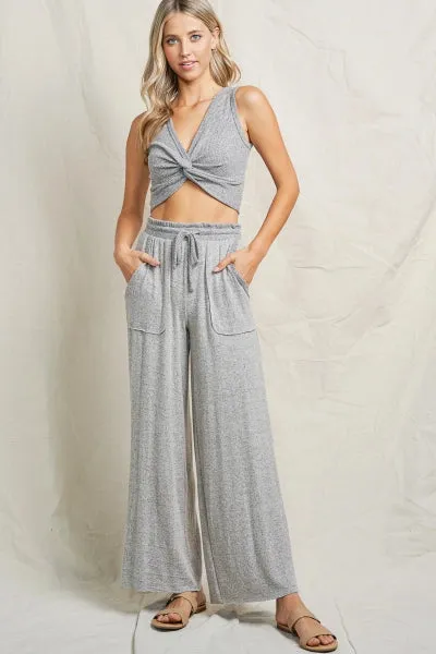 Maronie Grey Twist Front Crop Top