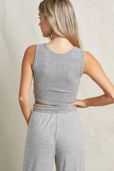 Maronie Grey Twist Front Crop Top