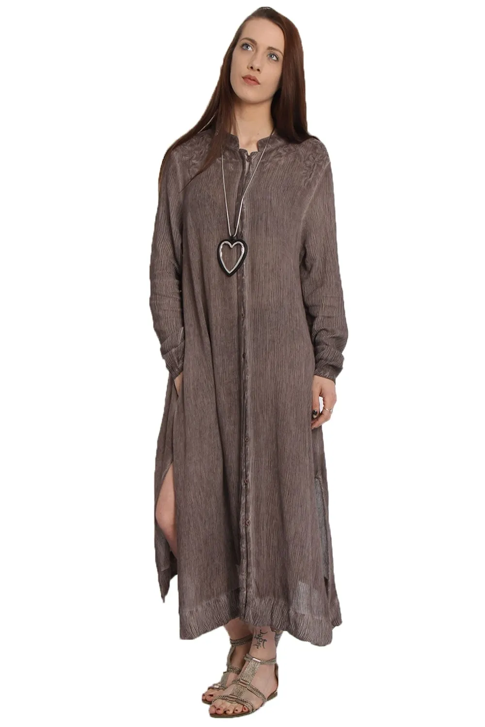 Maxi Shirt Dress With Embroidery And Side Split