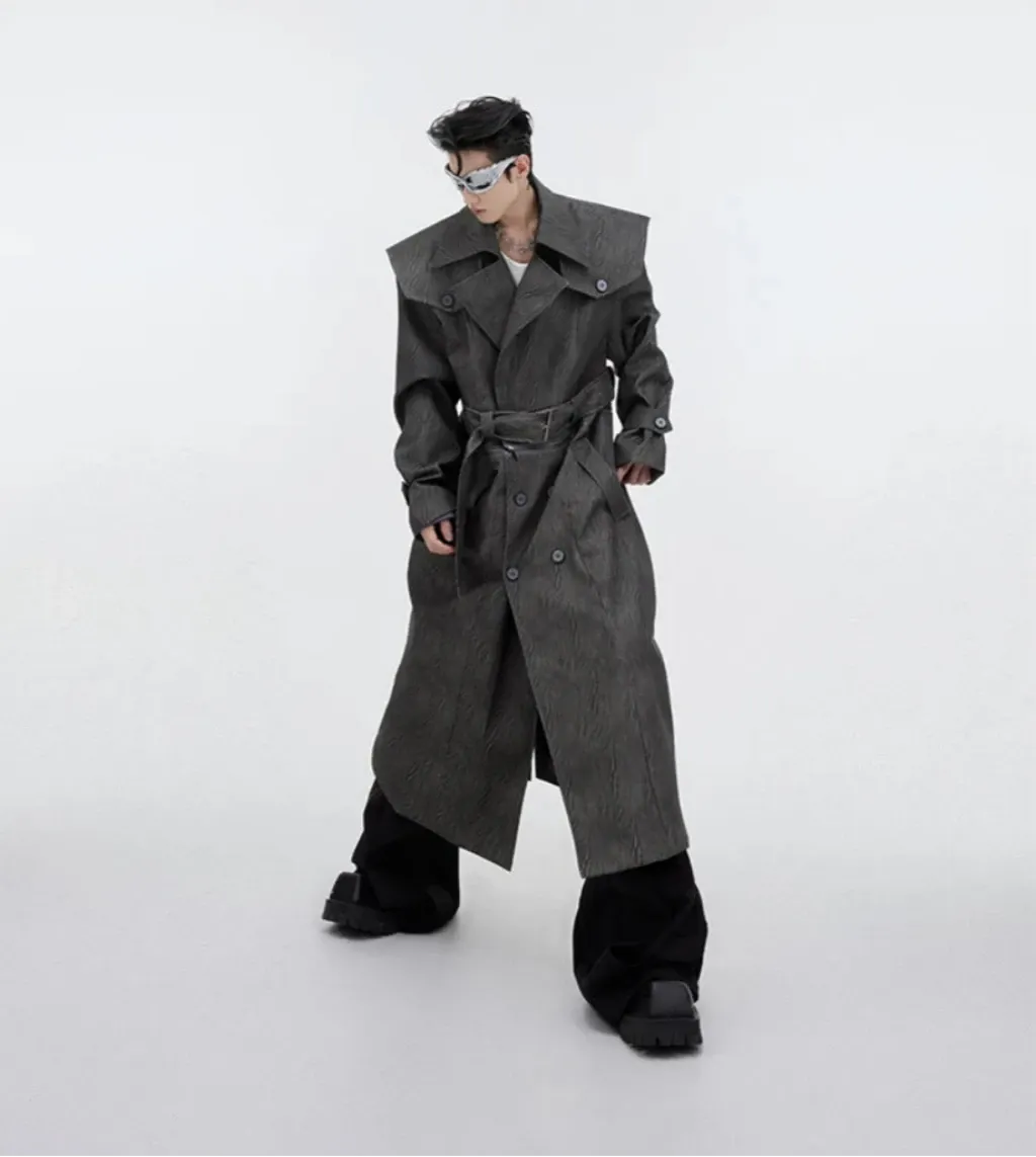 Men's 2-in-1 Faux Leather Trench and Short Jacket