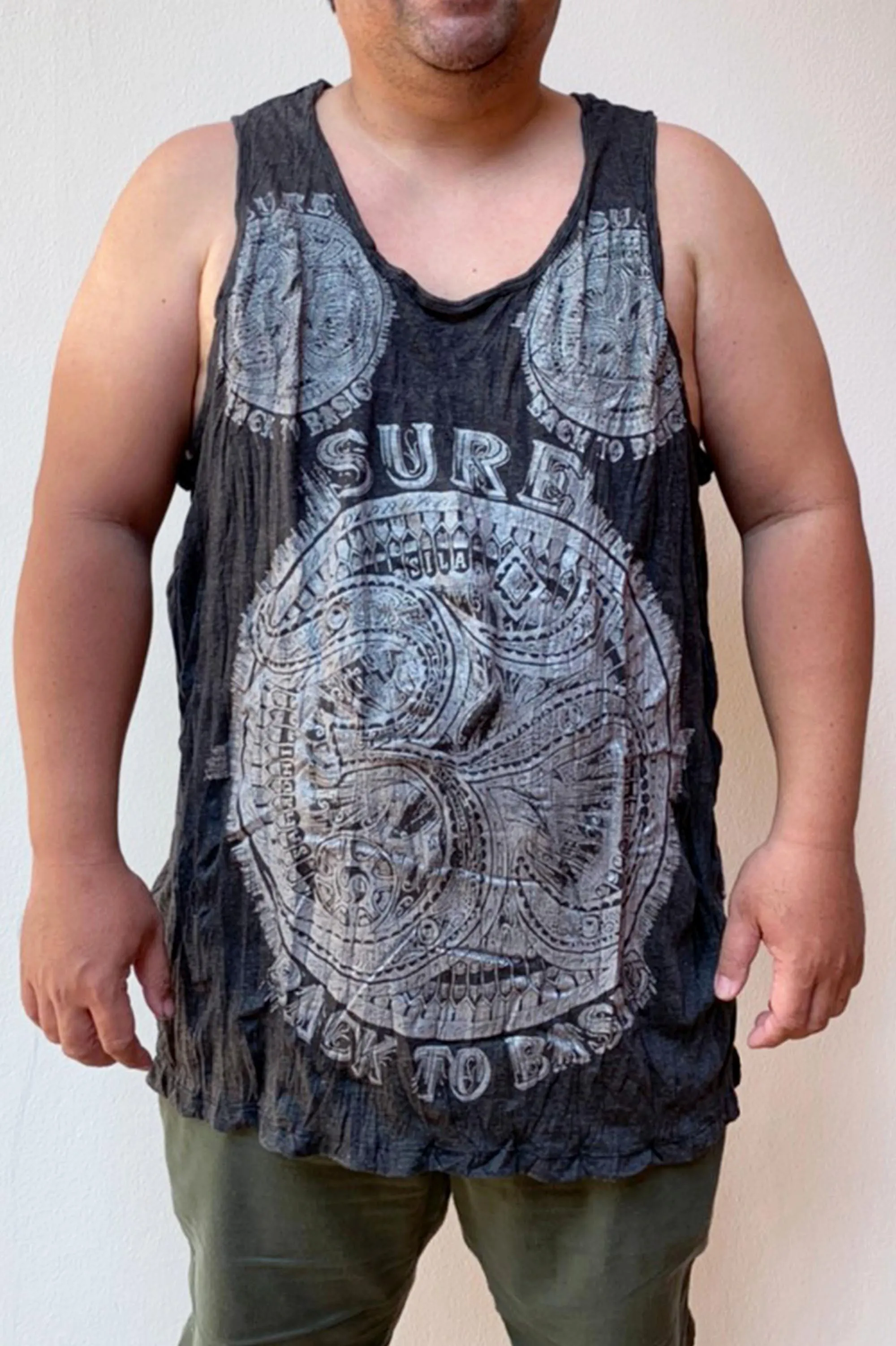 Men's Big Om Tank Top in Silver on Black