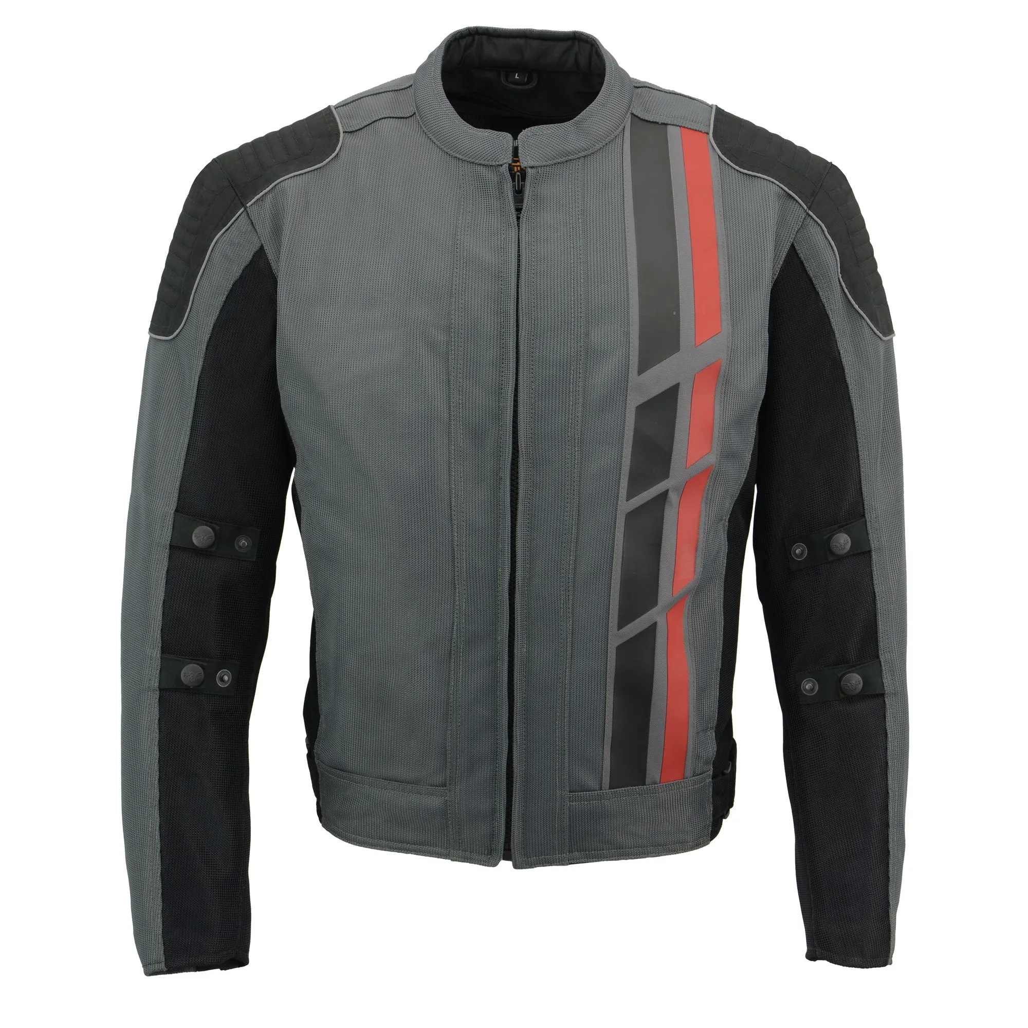 Mens Black & Grey Mesh Armored Racing Jacket w/ Racing Stripes