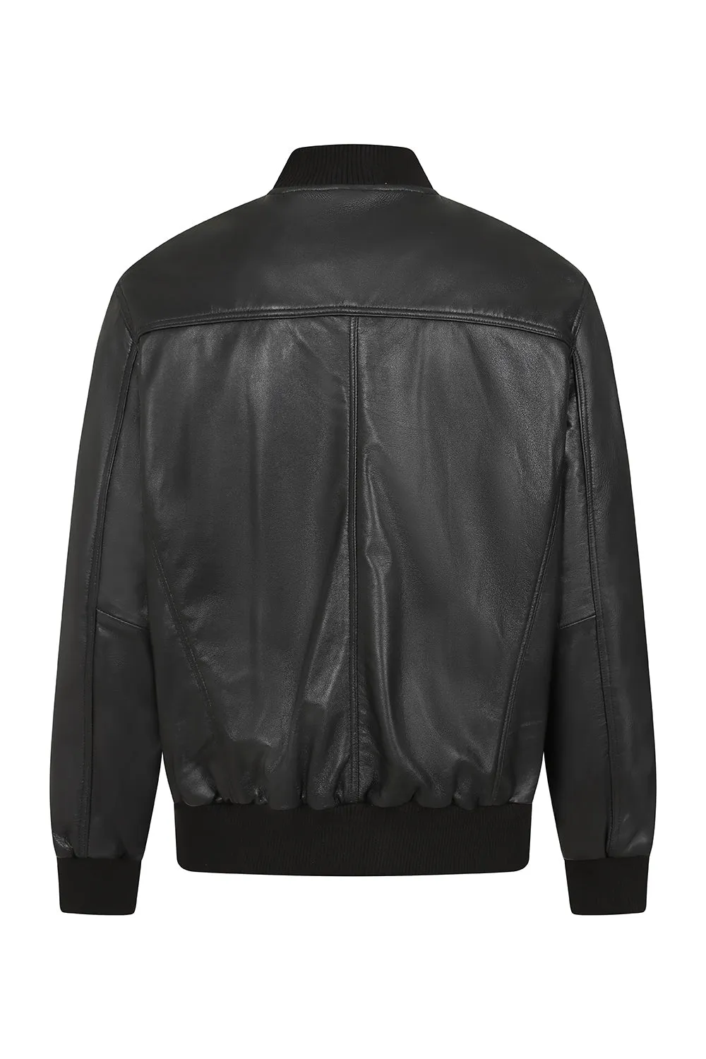 Men's Classic Black. Genuine Leather Bomber Jacket - BARRY - Ryan