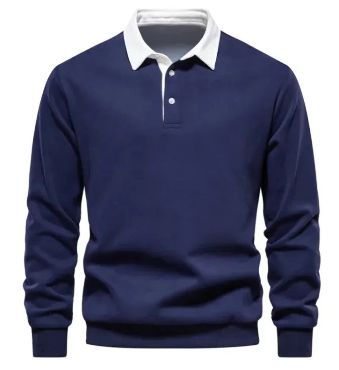 Men's Fashion Casual Versatile Long Sleeves Polo Collar Sweater