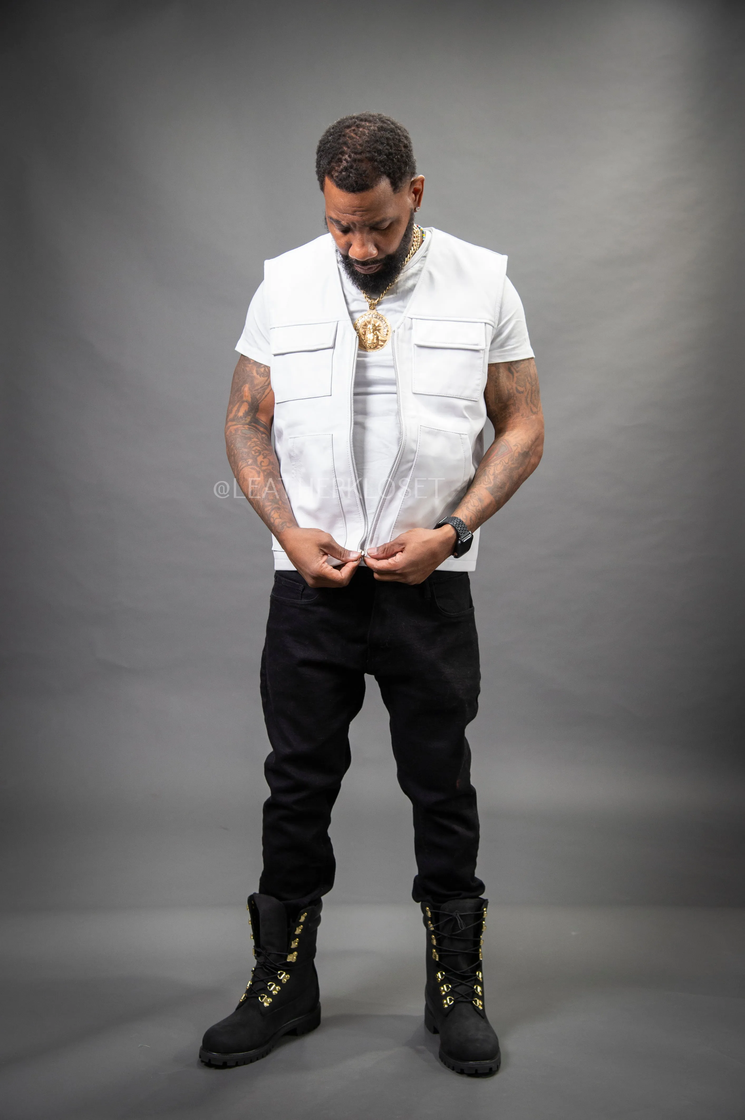 Men's Leather Brooklyn Vest [White]